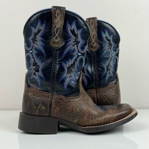 Ariat Kids Tombstone Square Toe Brown & Blue Western Cowboy Boots Size 10 (UK9)